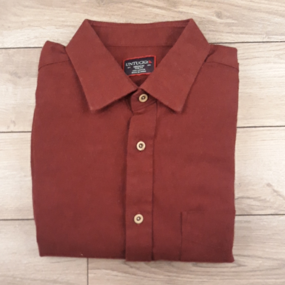 UNTUCKIT Dark Red Flannel Cotton Medium Slim Fit Mens Long Sleeve Shirt